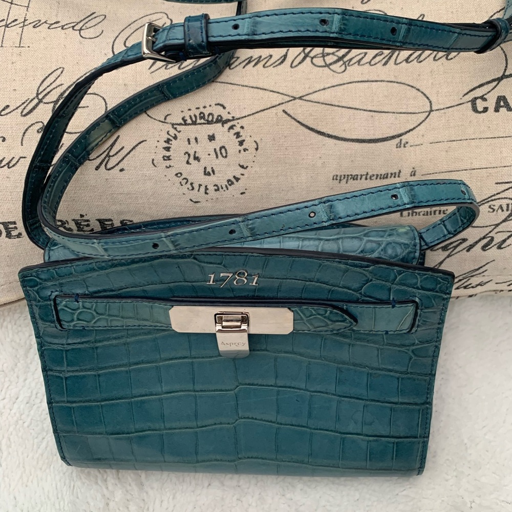 Asprey Blue Crossbody Bag with Crocodile Embossed
